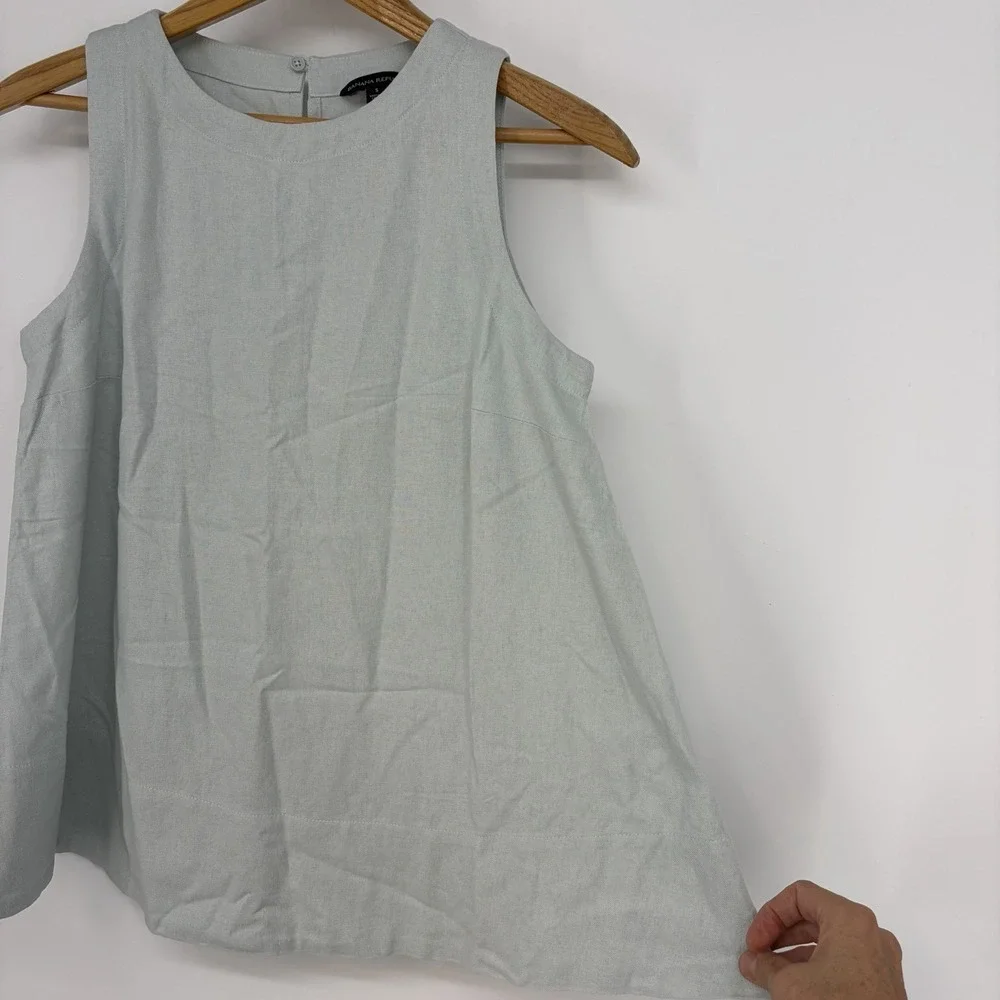 Banana Republic Womens Linen Blend Sleeveless Top S Back Keyhole Crewneck Woven
